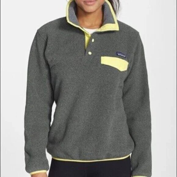 Patagonia Synchilla Pullover in Gray with Neon Yellow, Women's Medium - Picture 2 of 5